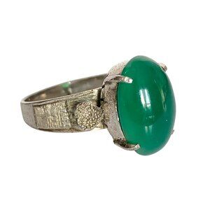 c1975 Vintage Simulated Jade Gemstone Silver Plated Ladies Ring Size 6.25 READ